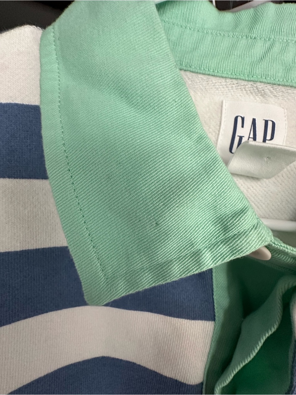 GAP Pullover 3/4 Button Rugby-Inspired Striped Sweatshirt Style Collar Classic - Picture 15 of 15